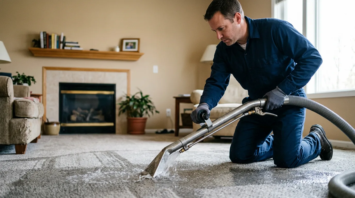 Water damage restoration technician working near Fowlerton, IN